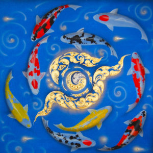 Tableau Peinture Thailande 9 Koi Fish Painting