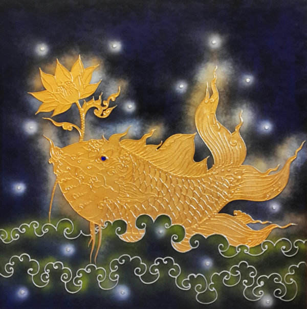 Tableau Peinture Thailande Art Animal Asian Thai Gold Fish
