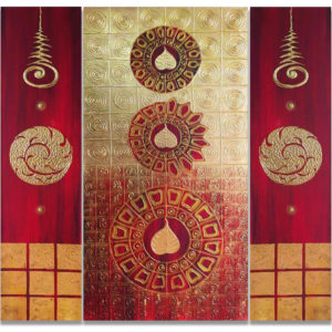 Tableau Peinture Thailande Contemporary Acrylic Painting Golden Bodhi Leaf