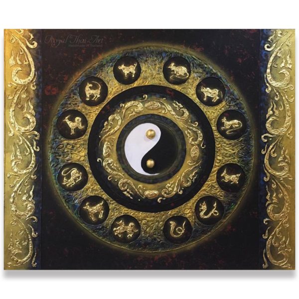 Tableau Peinture Thailande Contemporary Painting Yin Yang and Thai Zodiacs