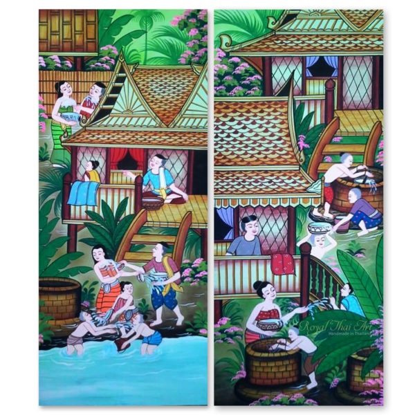 Tableau Peinture Thailande Country Art Thai Water Festival