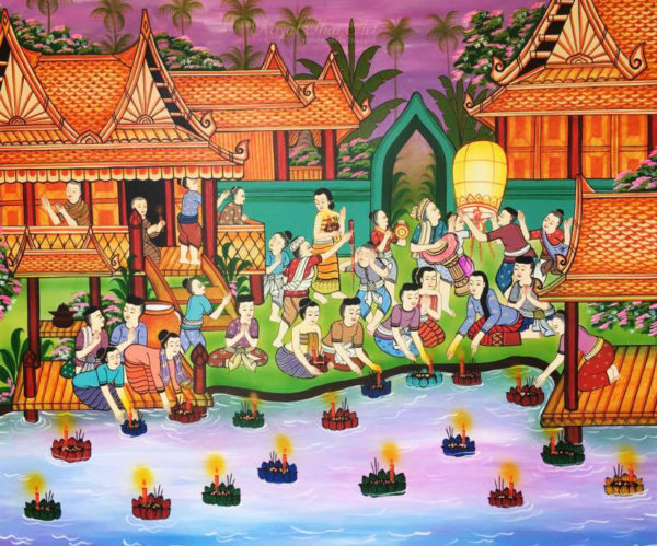 Tableau Peinture Thailande Famous Art Traditional Thai Loy Krathong