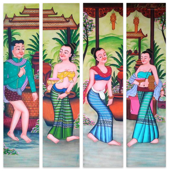 Tableau Peinture Thailande Folk Lanna Thai Art