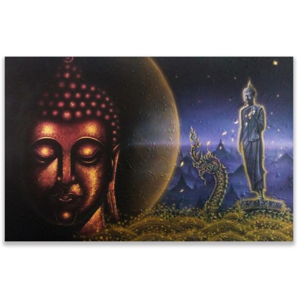 Tableau Peinture Thailande Gautama Buddha and Phaya Naga Painting