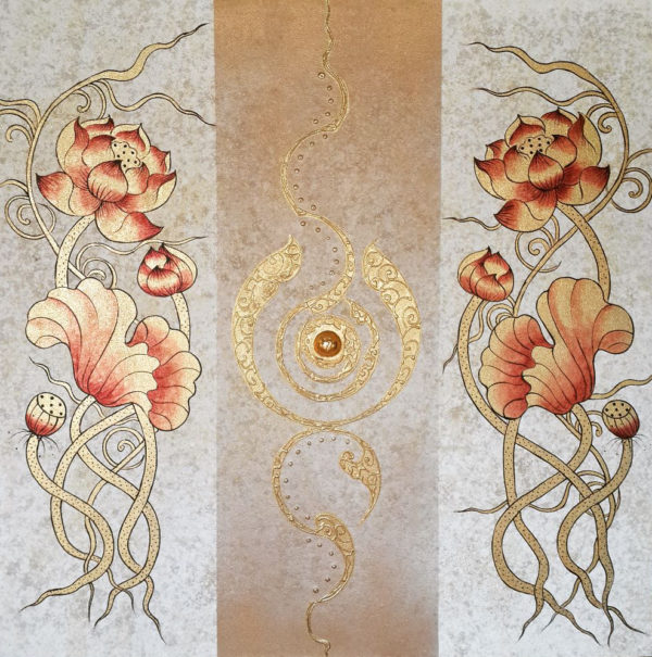 Tableau Peinture Thailande Lotus Blossom Art Thai Painting