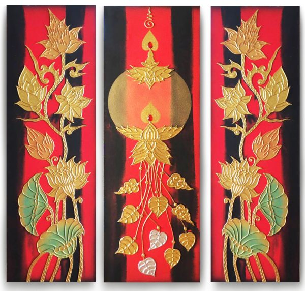 Tableau Peinture Thailande Lotus Canvas Painting Thai Art
