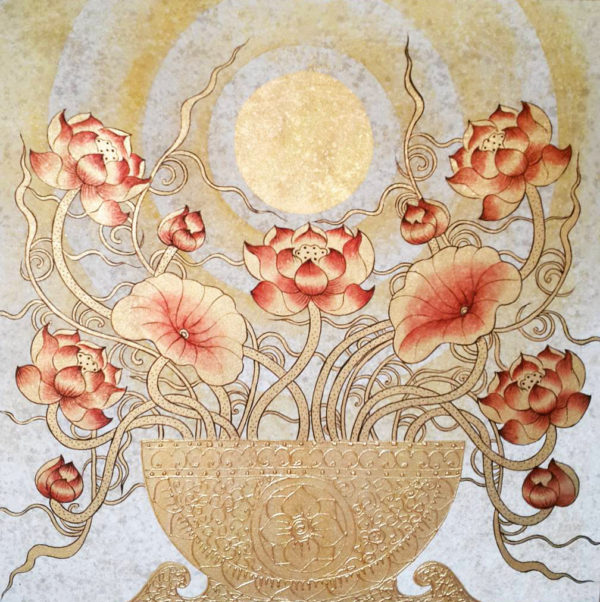 Tableau Peinture Thailande Lotus Fine Art Under The Moon