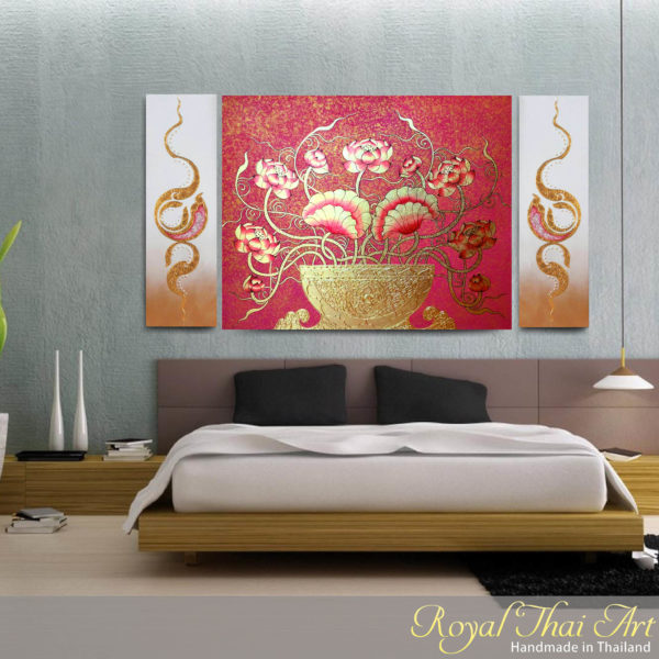 Tableau Peinture Thailande Lotus Wall Decor Exclusive Thai Design