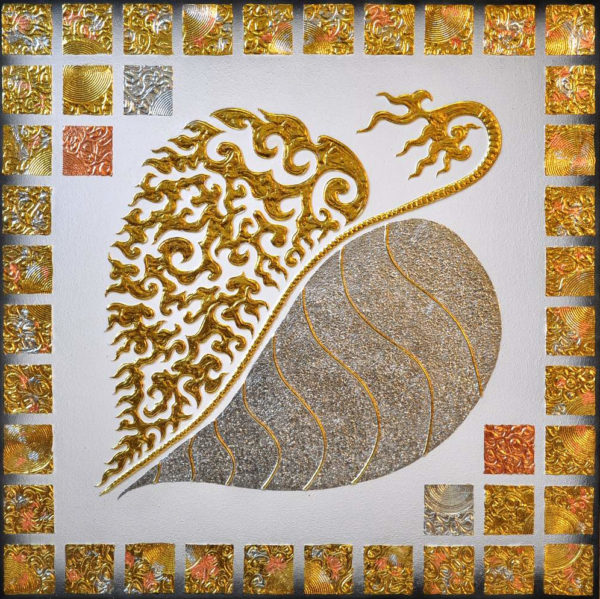 Tableau Peinture Thailande Oriental Canvas Painting Gold Silver Bodhi Leaf