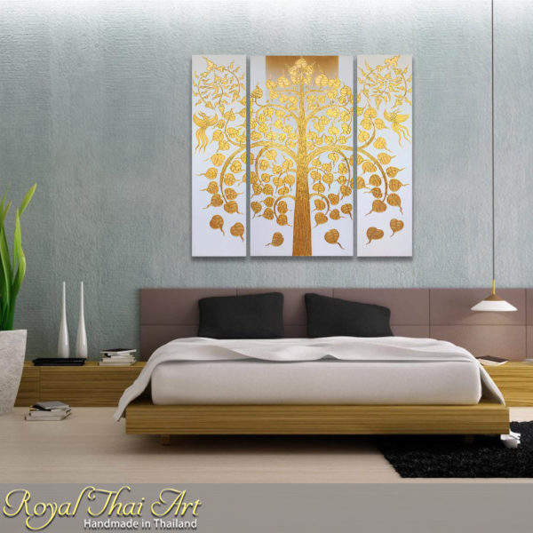 Tableau Peinture Thailande Oriental Painting Golden Bodhi Tree