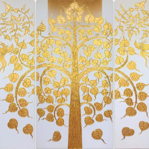 Tableau Peinture Thailande Oriental Painting Golden Bodhi Tree