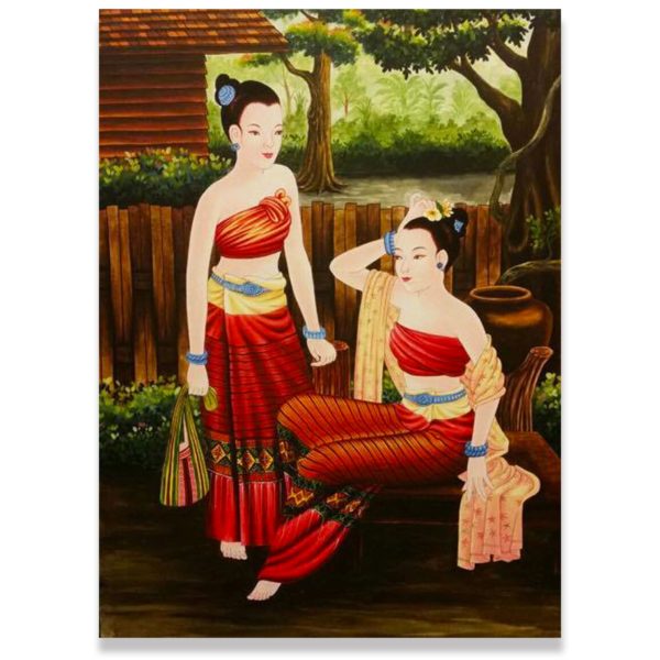Tableau Peinture Thailande Woman Art Painting Ancient Thai