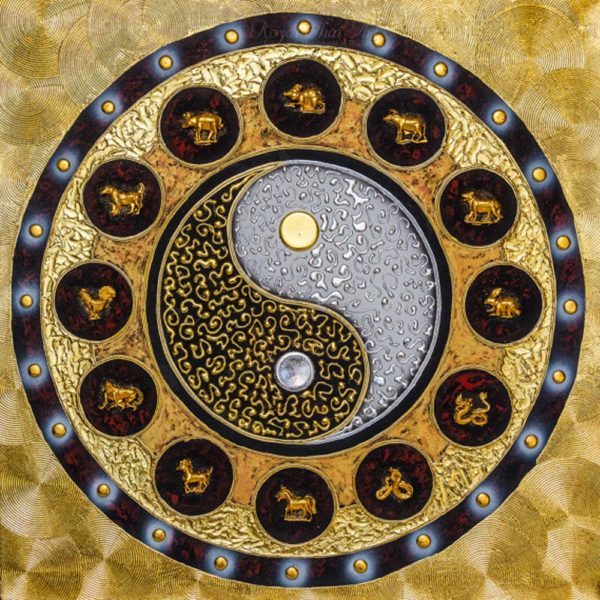 Tableau Peinture Thailande Yin Yang Symbol Zodiac Mandala Abstract Painting
